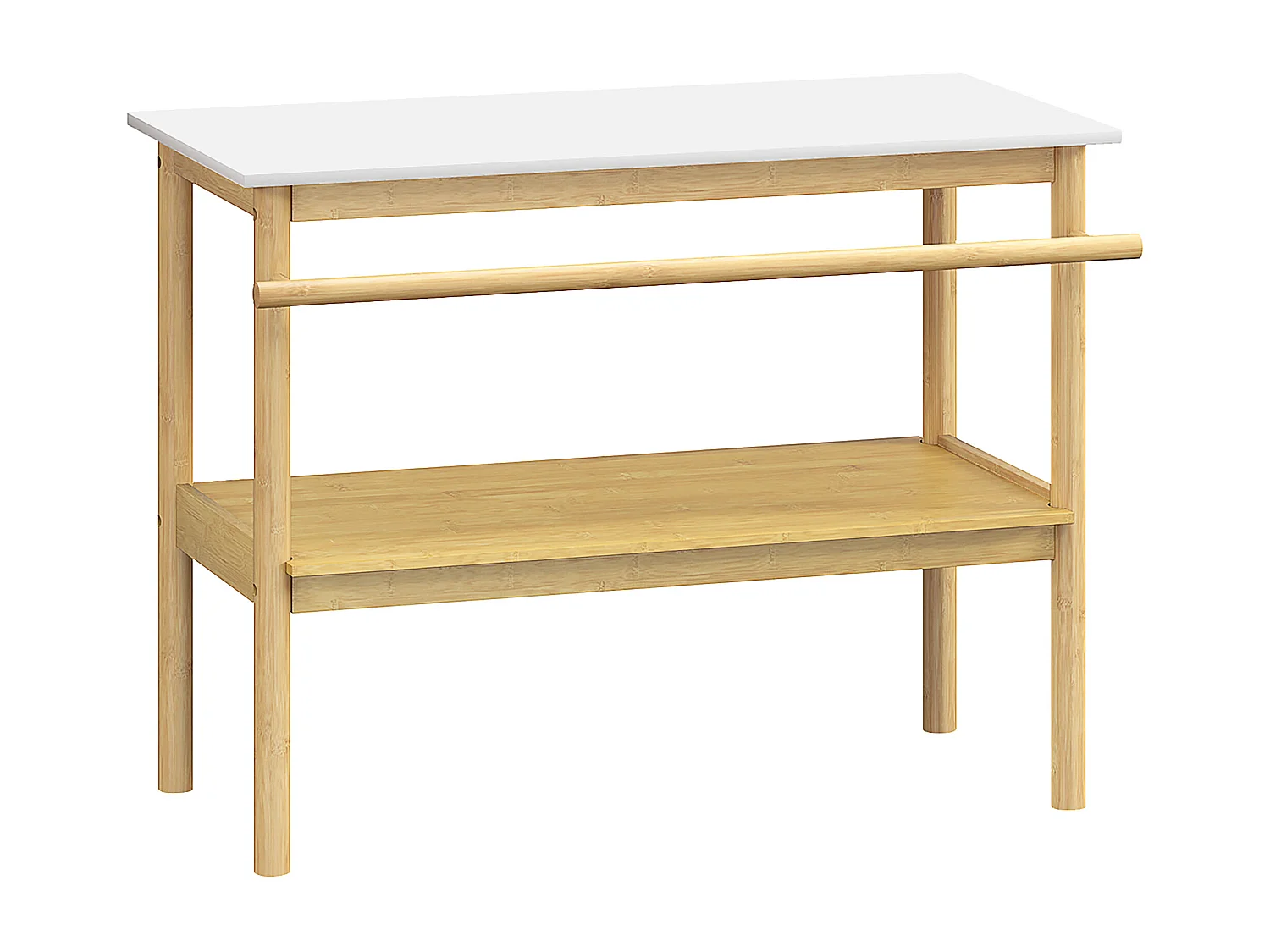 Étagère salle de bain style cosy bambou - 2 niveaux, porte-serviettes - dim. 100 x 48 x 75 cm - bois blanc