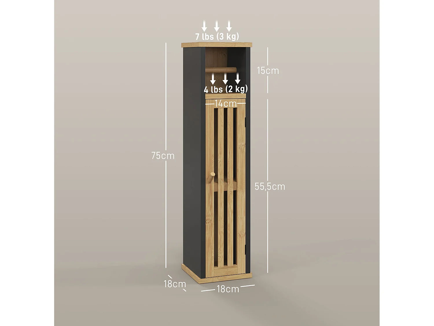 Meuble WC avec support papier toilette - porte, étagère - MDF noir bambou verni