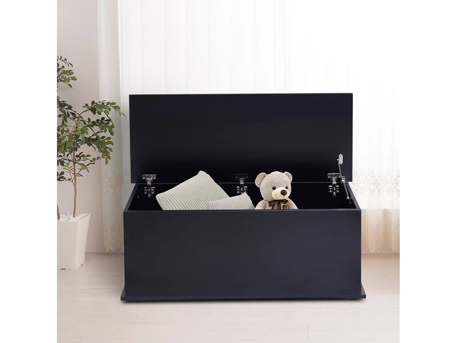 Coffre malle de rangement coffre à jouets dim. 100L x 40l x 40H cm panneaux particules noir