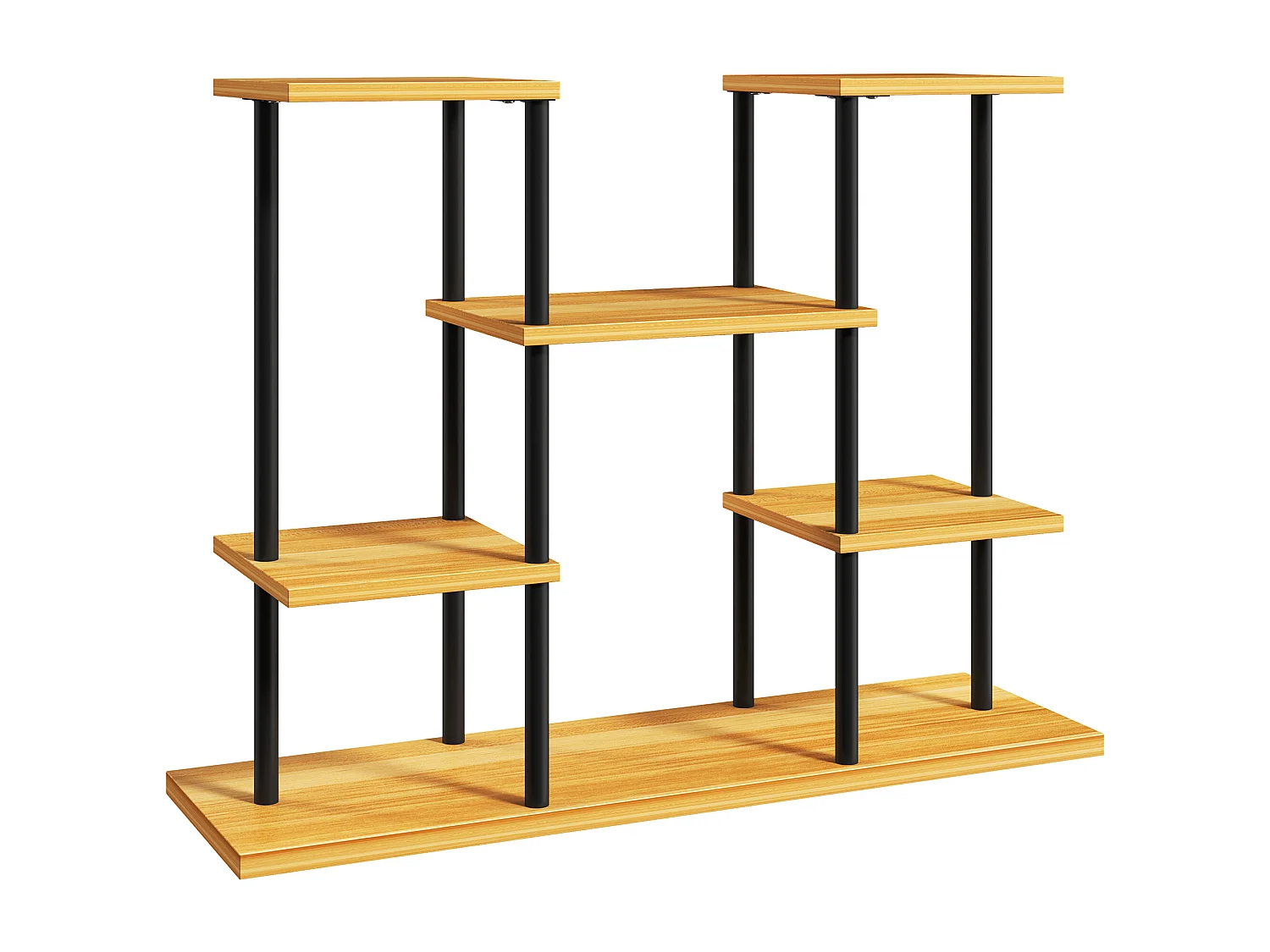 Étagère à fleurs étagère pour plantes 6 tablettes 80 x 24 x 61 cm acier noir bois verni