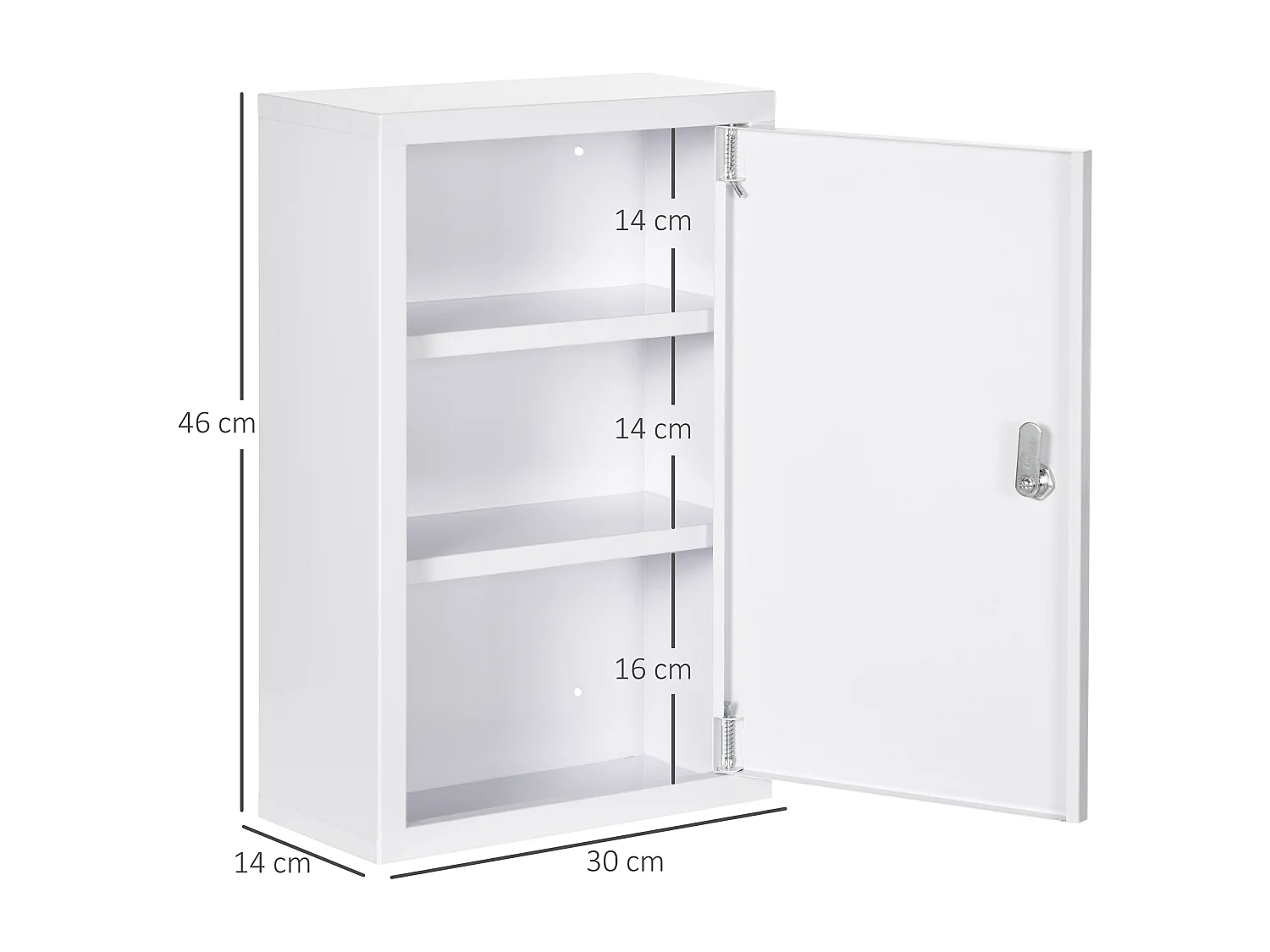 Armoire à pharmacie verrouillable 3 niv. 2 clés logo croix acier blanc