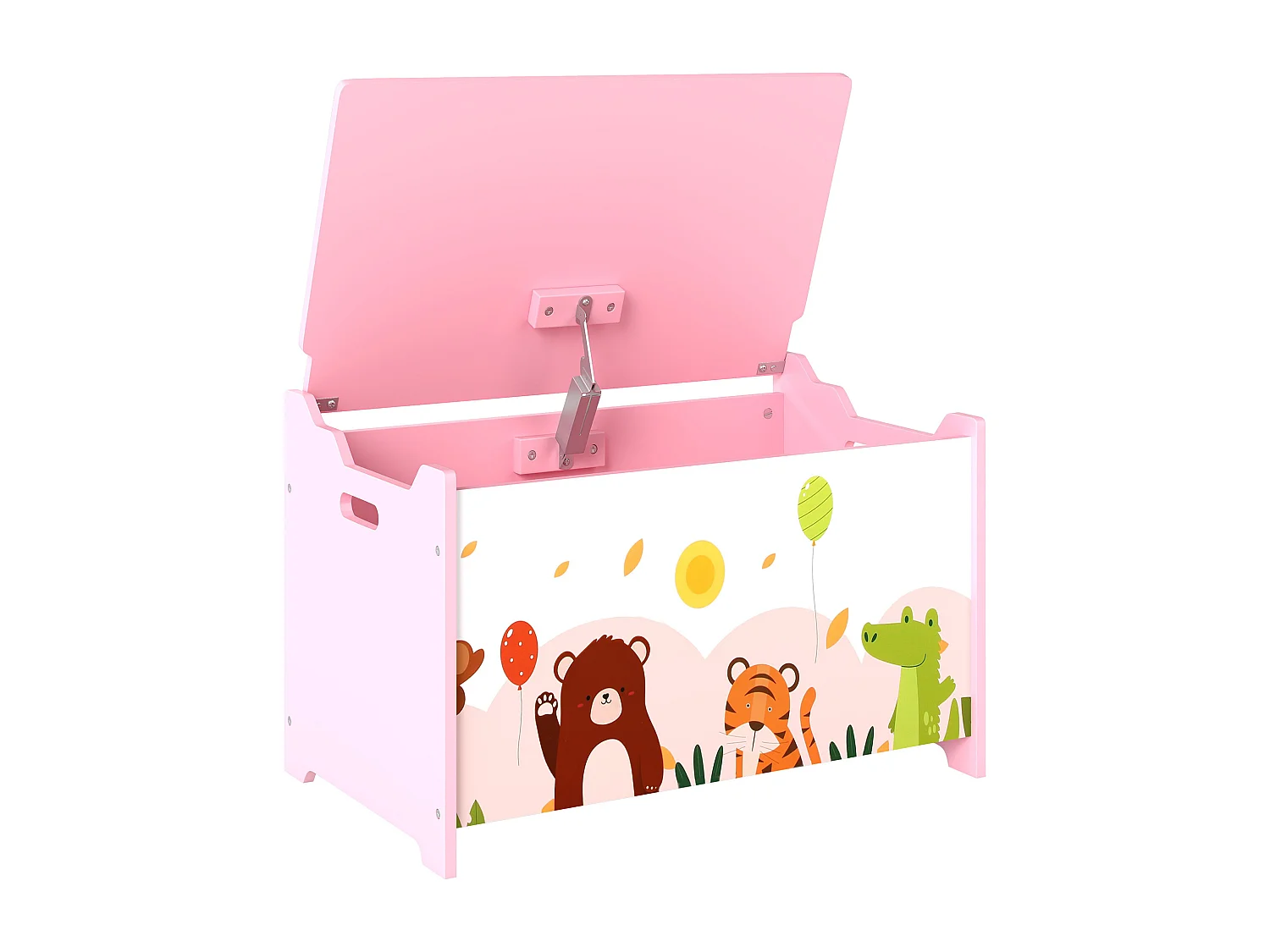 Coffre à jouets en bois - rangement enfant - coffre à jouets animaux - blanc rose