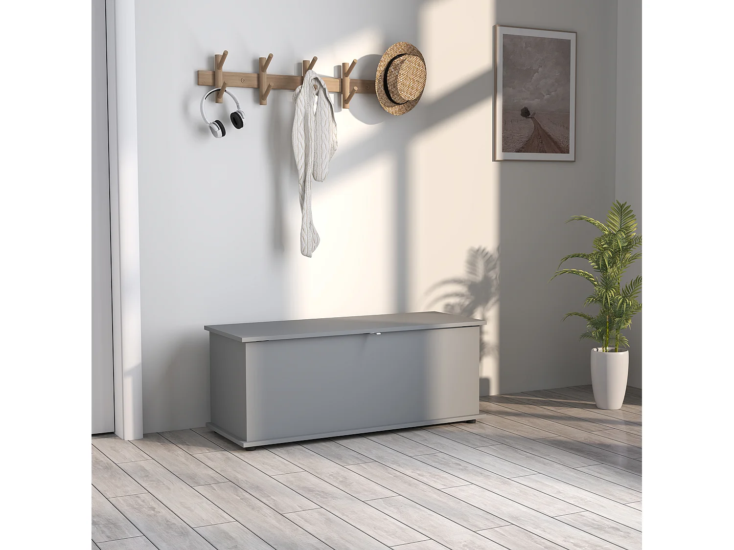 Coffre malle de rangement coffre à jouets dim. 100L x 40l x 40H cm panneaux particules gris