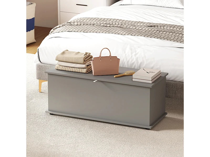 Coffre malle de rangement coffre à jouets dim. 100L x 40l x 40H cm panneaux particules gris