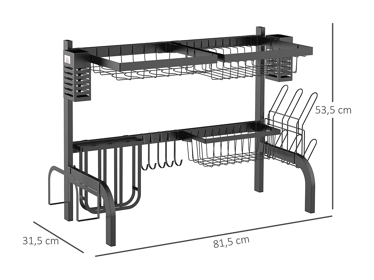 Égouttoir à vaiselle - organiseur d'évier - 9 espaces de séchage - acier noir