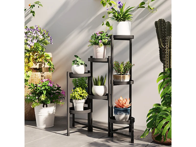 Étagère à fleurs design pliable - étagère pour plantes - 8 niveaux - métal thermolaqué noir
