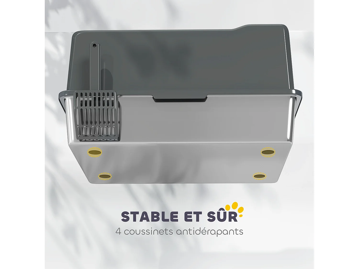 Maison de toilette XXL 85L design - bac à litière grande taille 71 x 50 x 35 cm - acier inox ABS gris