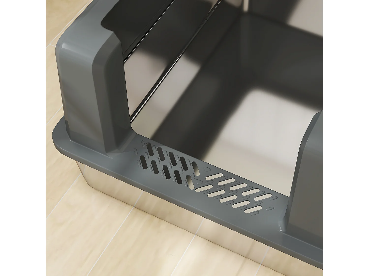 Maison de toilette XXL 85L design - bac à litière grande taille 71 x 50 x 35 cm - acier inox ABS gris