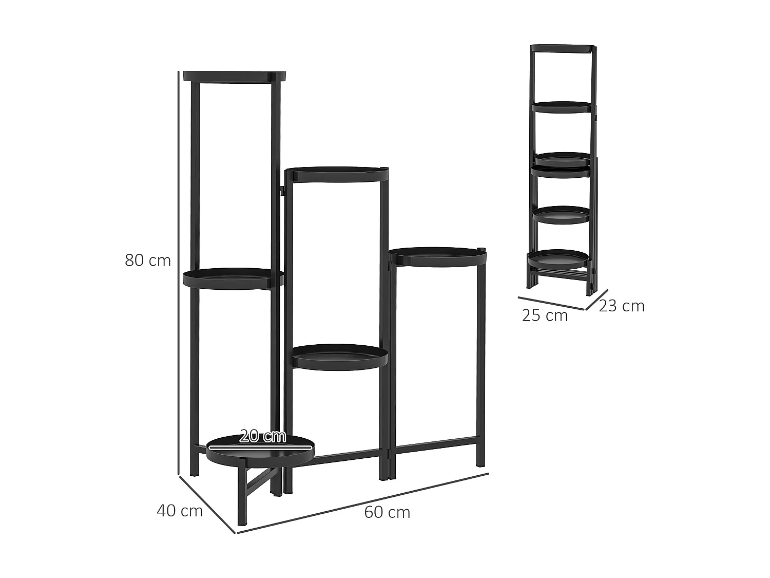 Étagère à fleurs design pliable - étagère pour plantes - 6 niveaux - métal thermolaqué noir