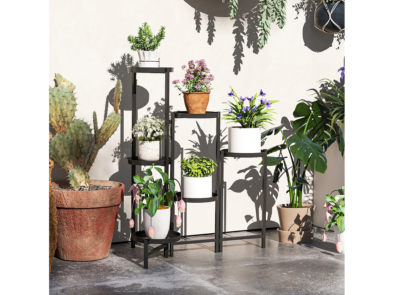 Étagère à fleurs design pliable - étagère pour plantes - 6 niveaux - métal thermolaqué noir
