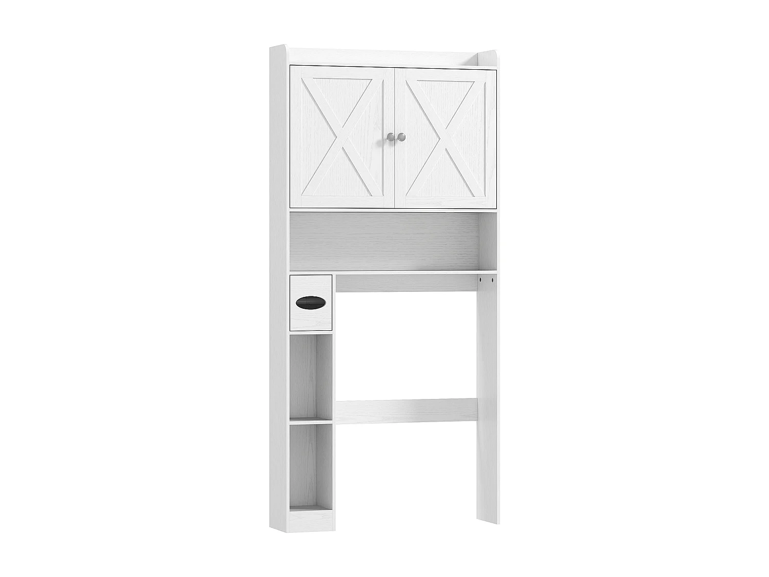 Meuble WC meuble dessus toilettes 2 portes étagère 3 niches porte-papier blanc