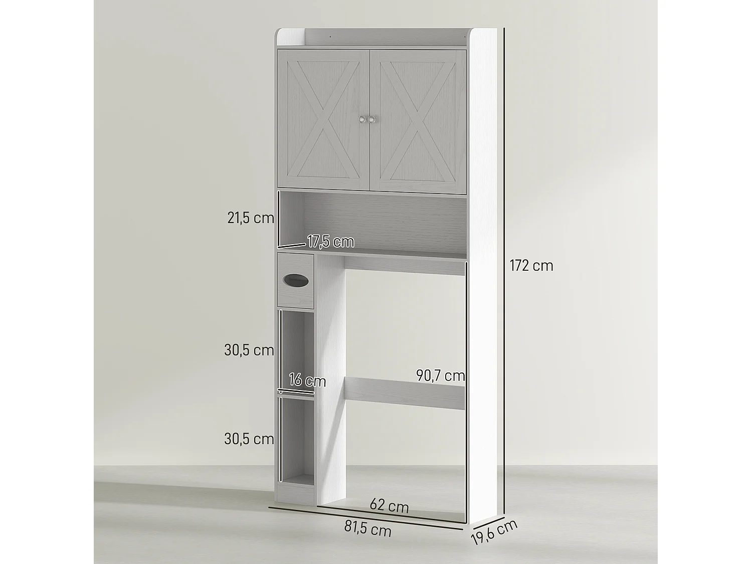 Meuble WC meuble dessus toilettes 2 portes étagère 3 niches porte-papier blanc