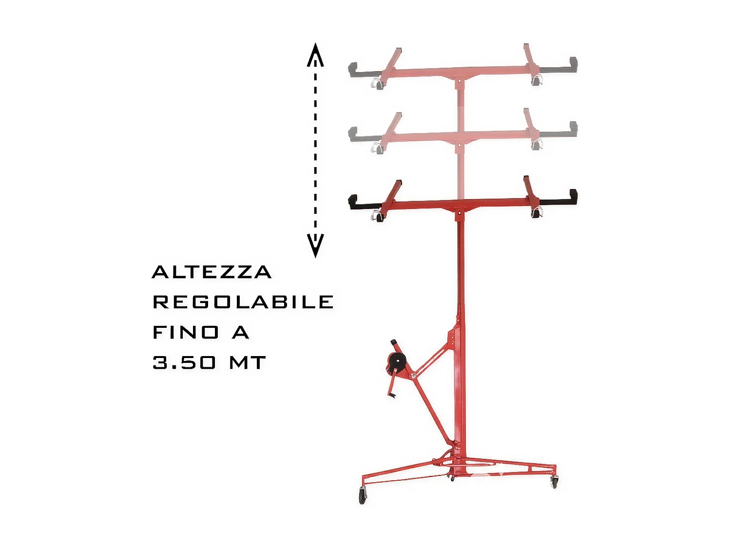 Sollevatore Pannelli Alzalastre Cartongesso Professionale Certificato CE Portata Di 68 Kg Pieghevole Regolabile In Altezza 140 - 350 cm Alzapannelli