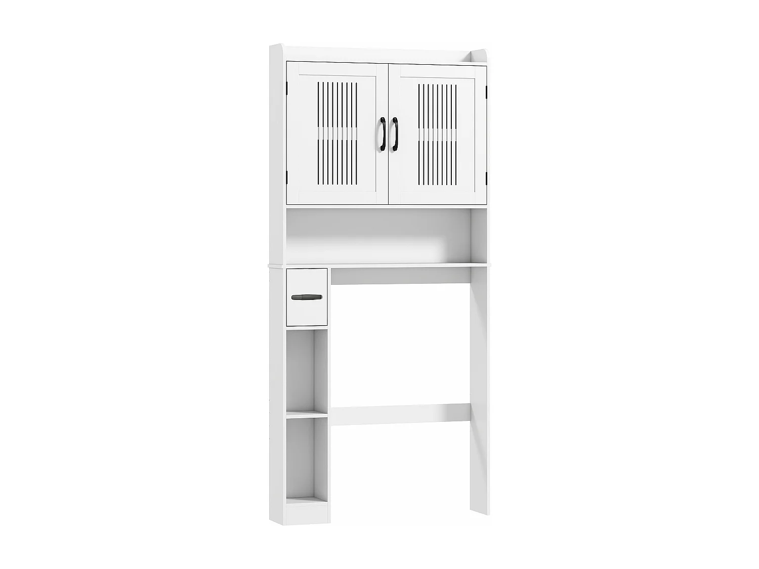 Meuble WC dessus de toilette 2 portes ajourées étagère 3 niches + rouleau papier blanc