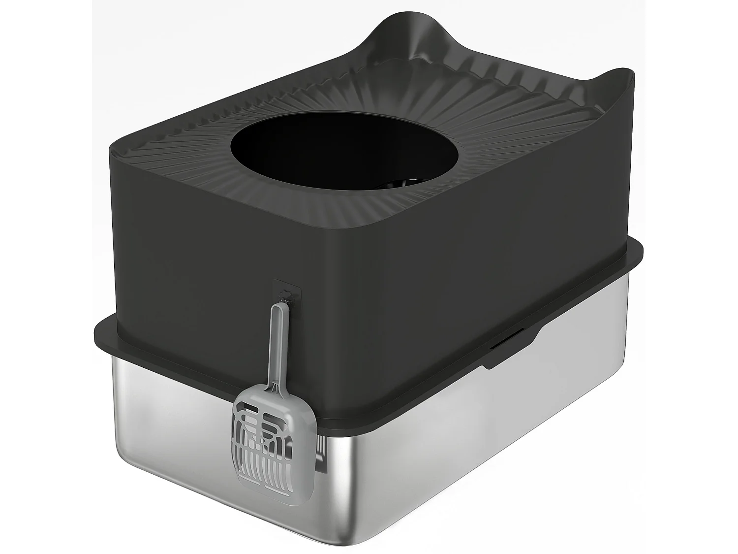 Maison de toilette XL 65L design - bac à litière grande taille 60 x 40 x 38 cm - acier inox ABS noir