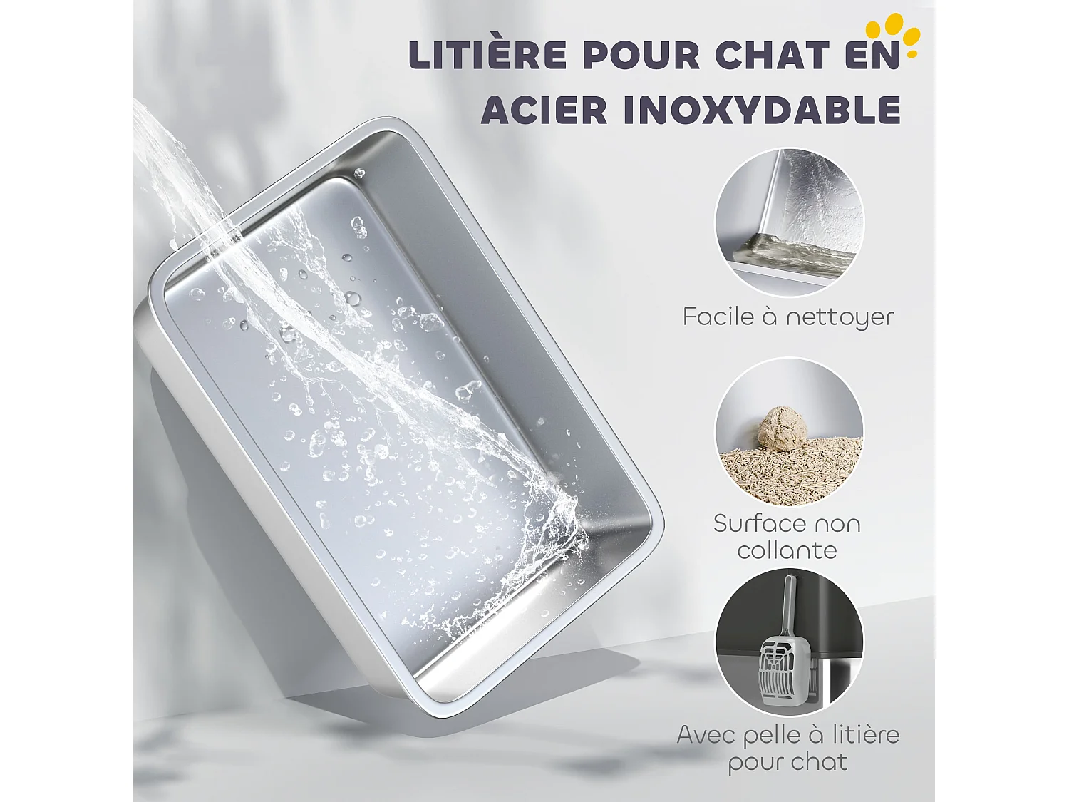 Maison de toilette XL 65L design - bac à litière grande taille 60 x 40 x 38 cm - acier inox ABS noir