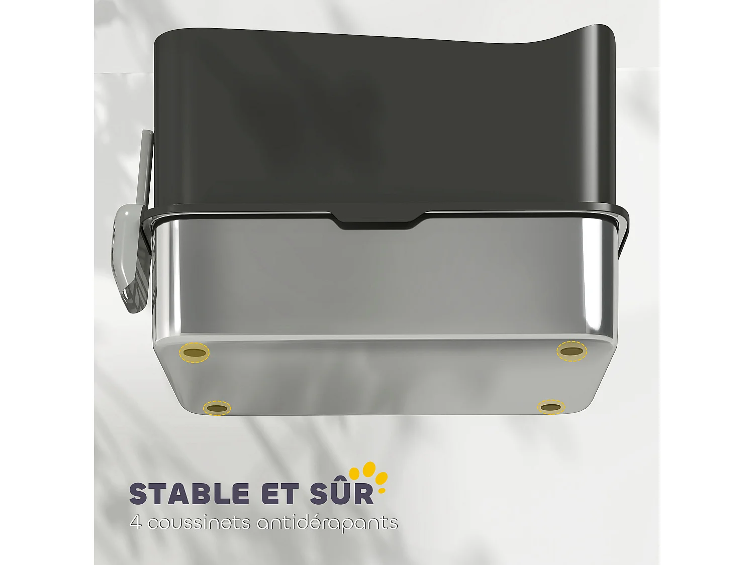 Maison de toilette XL 65L design - bac à litière grande taille 60 x 40 x 38 cm - acier inox ABS noir