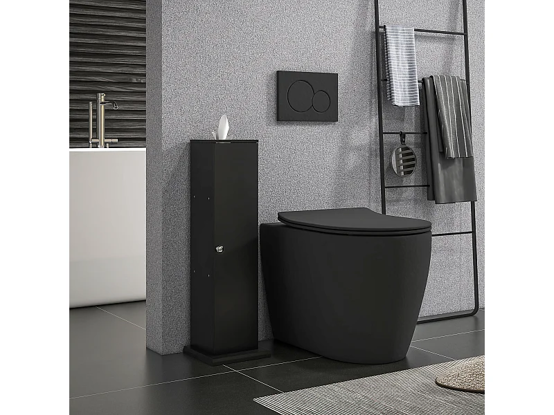 Support papier toilette - porte-papier toilette - armoire pour papier toilette - 3 niveaux + sortie papier MDF noir