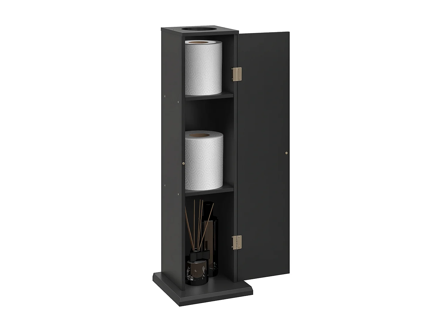 Support papier toilette - porte-papier toilette - armoire pour papier toilette - 3 niveaux + sortie papier MDF noir