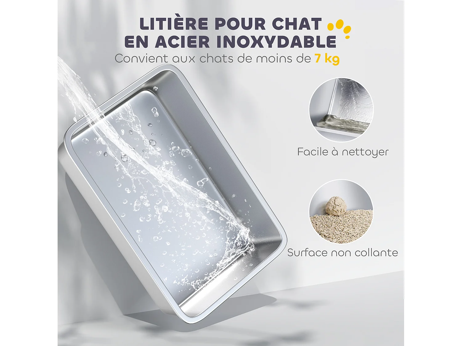 Maison de toilette bac à litière fermé acier inox - pelle, 2 portes, désodorisant - blanc