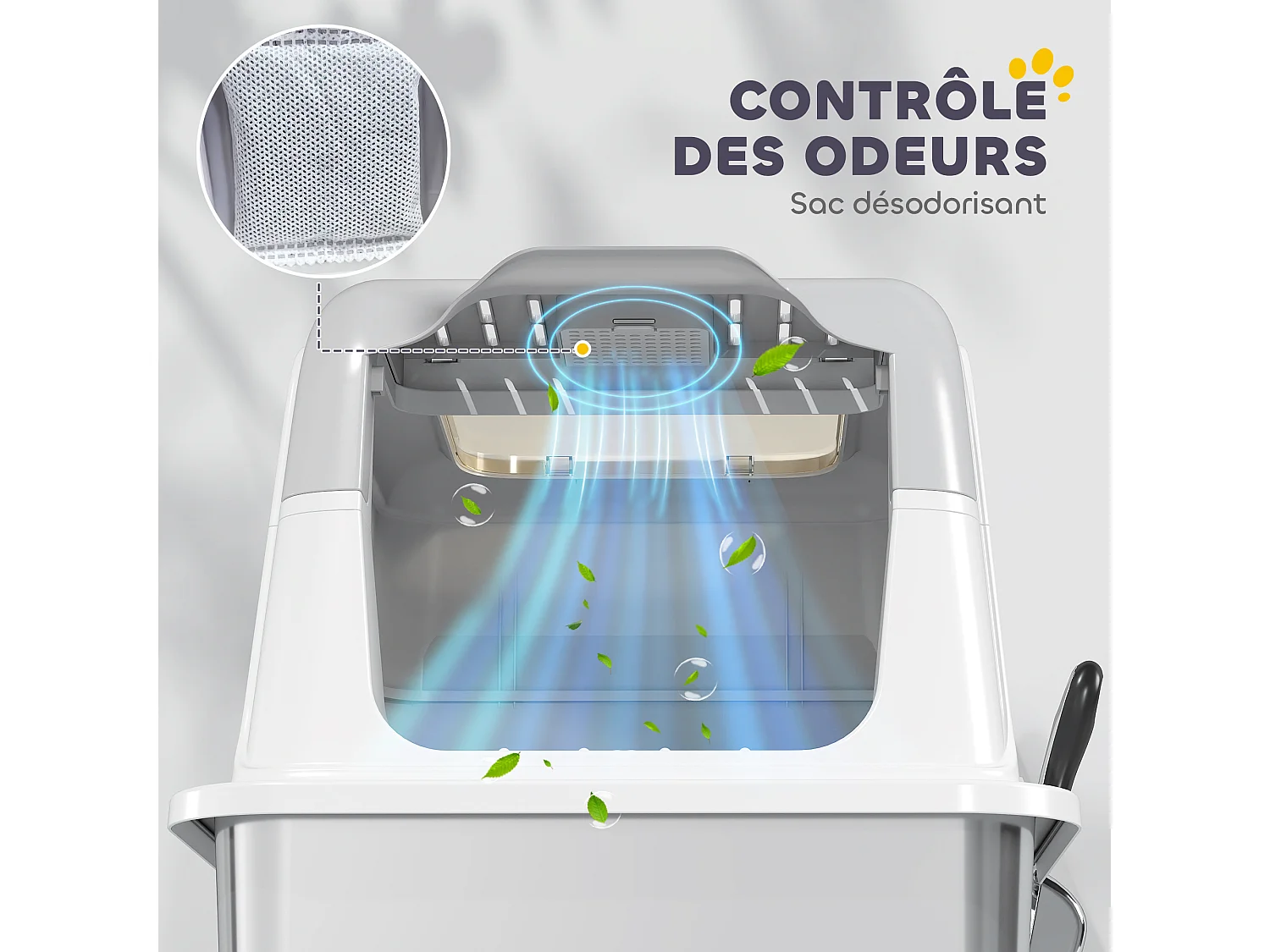 Maison de toilette bac à litière fermé acier inox - pelle, 2 portes, désodorisant - blanc