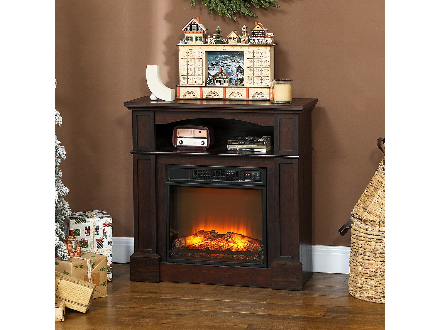 Cheminée électrique XL style classique chic 1800W  effet flammes LED réglable télécommande effet bois