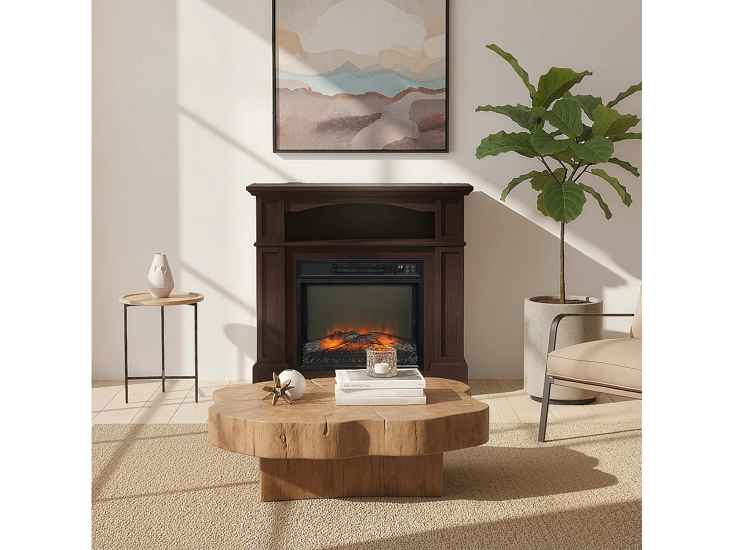 Cheminée électrique XL style classique chic 1800W  effet flammes LED réglable télécommande effet bois