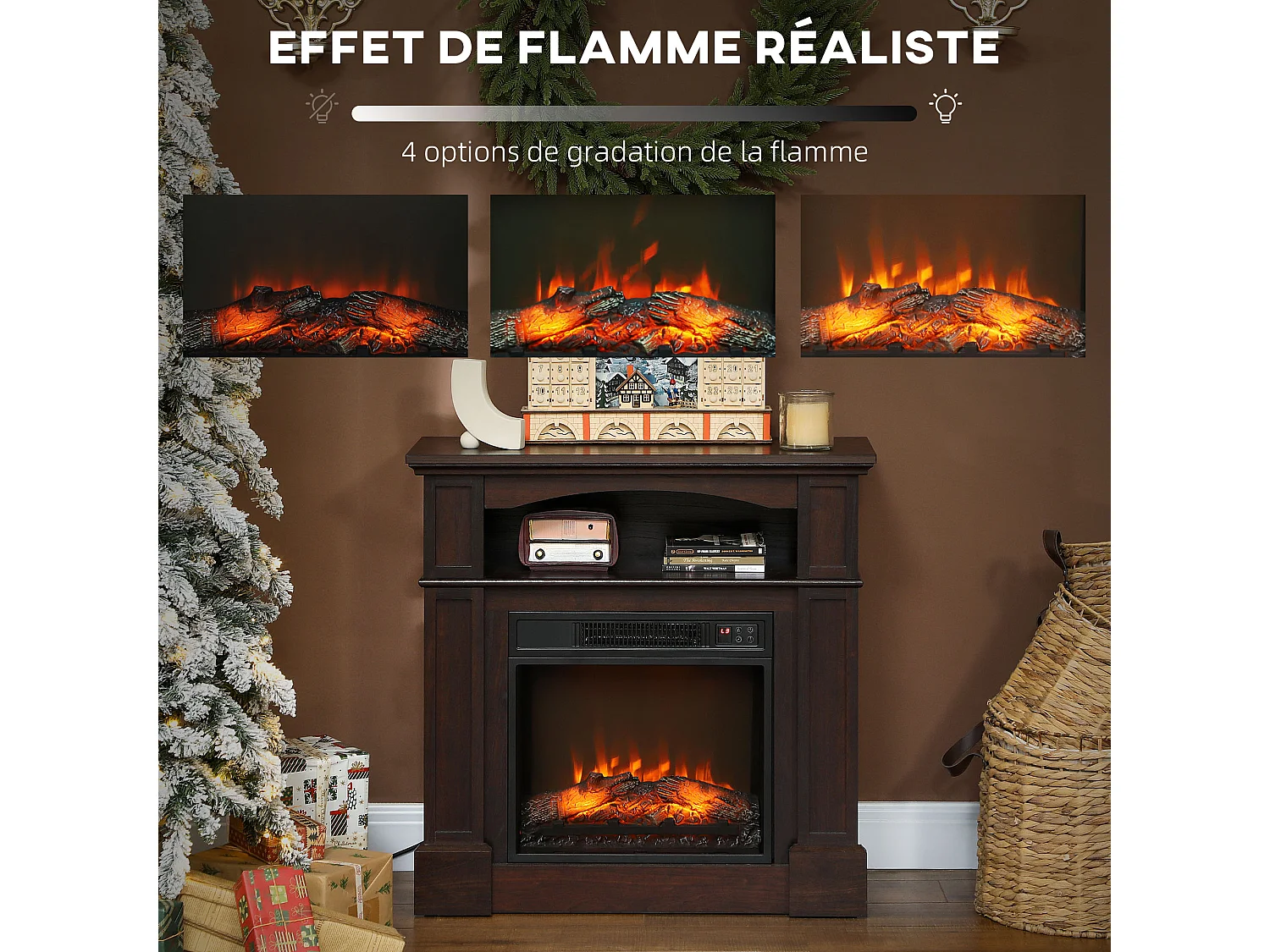 Cheminée électrique XL style classique chic 1800W  effet flammes LED réglable télécommande effet bois