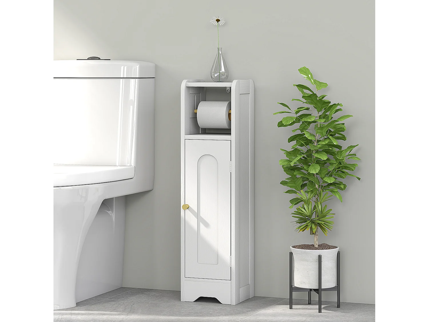 Support papier toilette - armoire pour papier toilette - 2 niveaux + rouleau papier effet bois blanc