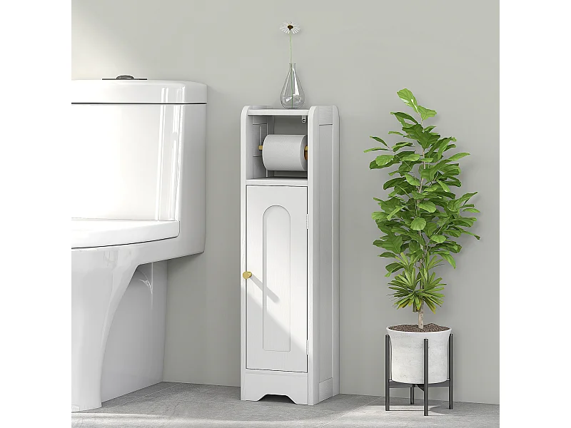 Support papier toilette - armoire pour papier toilette - 2 niveaux + rouleau papier effet bois blanc