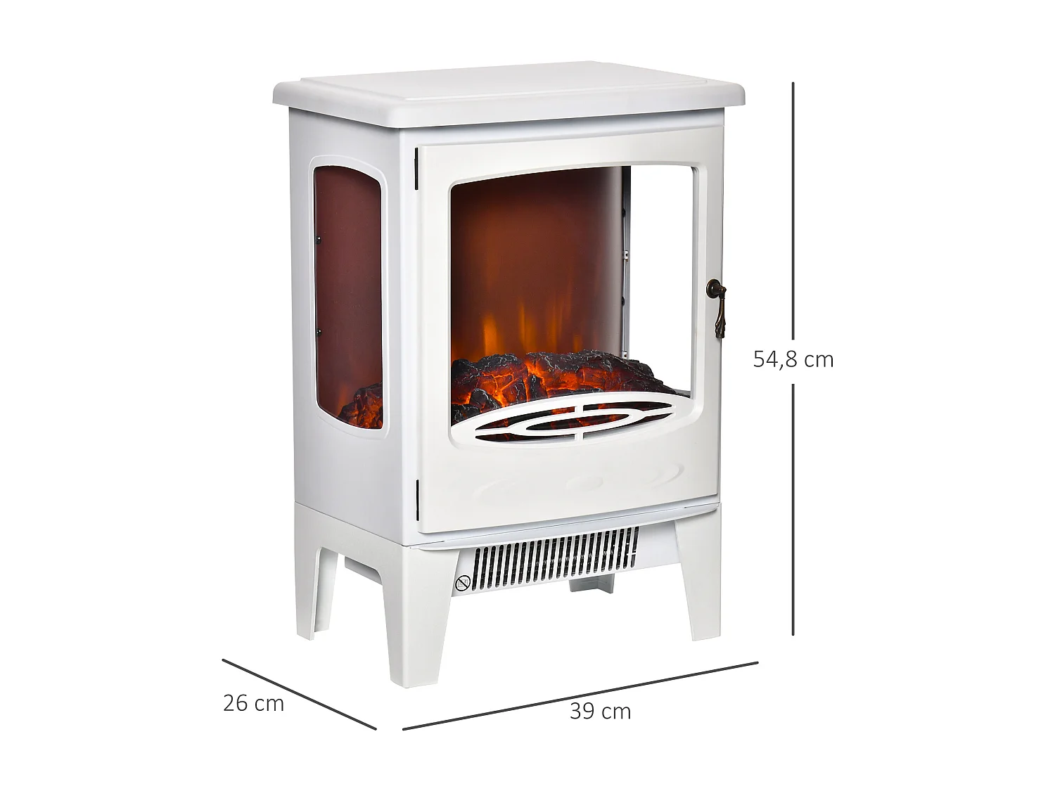 Cheminée électrique poêle style néo-rétro 1000-2000 W simulation flammes LED luminosité réglable acier ABS blanc