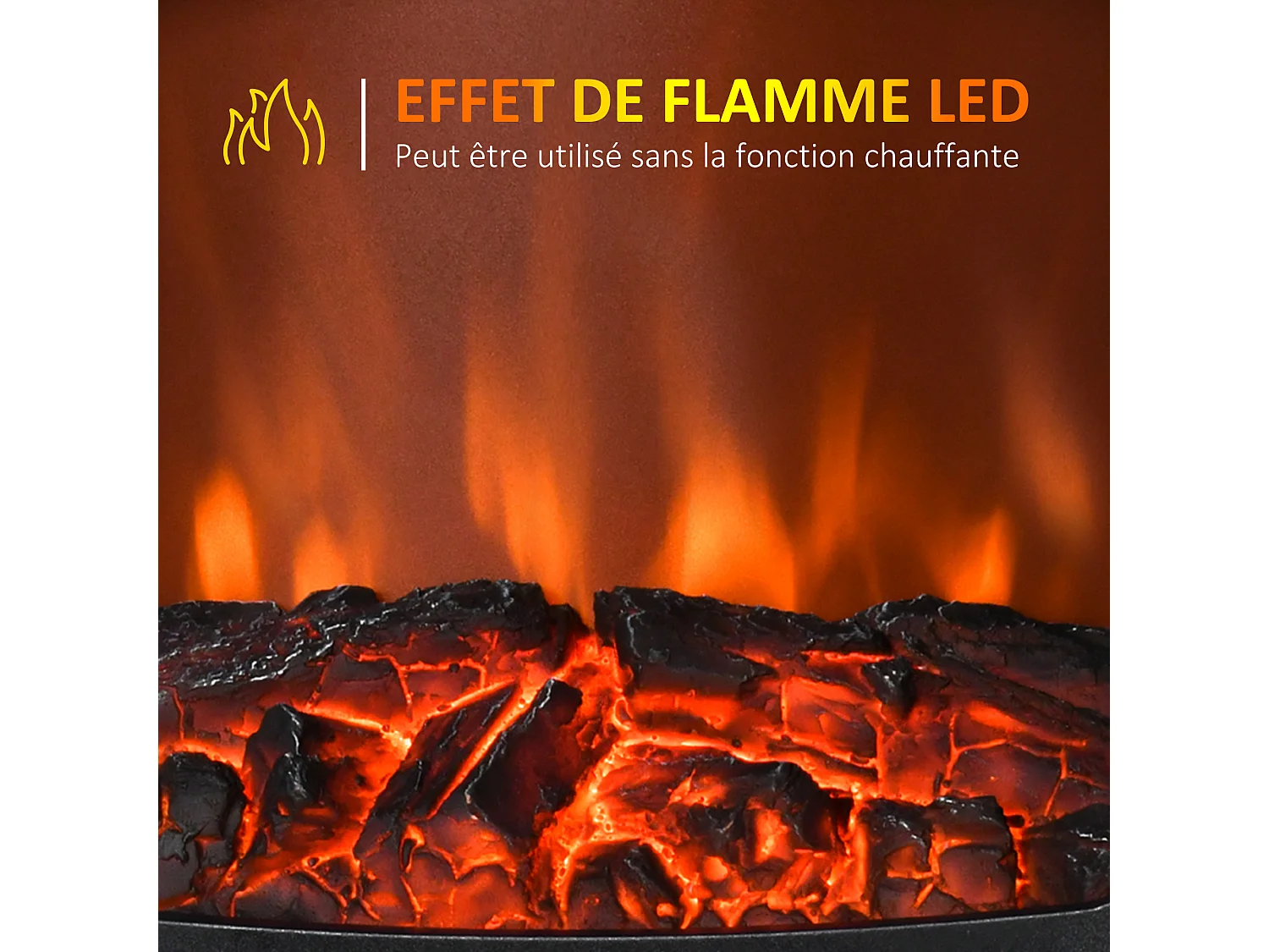 Cheminée électrique poêle style néo-rétro 1000-2000 W simulation flammes LED luminosité réglable acier ABS blanc