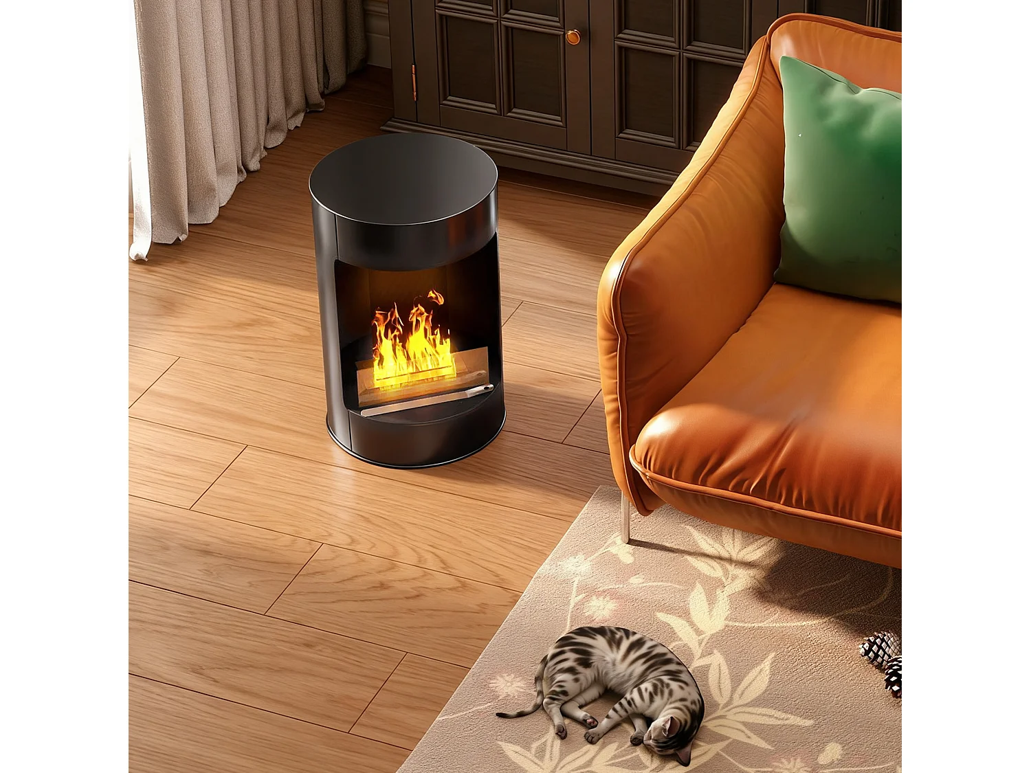 Cheminée éthanol - cheminée bioéthanol design cylindrique - réservoir 0,9L dia. 32 x H.55 cm acier noir