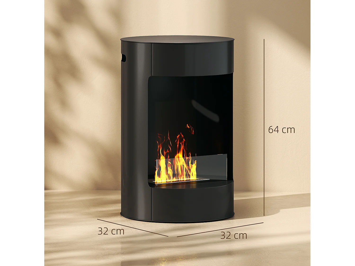 Cheminée éthanol - cheminée bioéthanol design cylindrique - réservoir 0,9L dia. 32 x H.55 cm acier noir