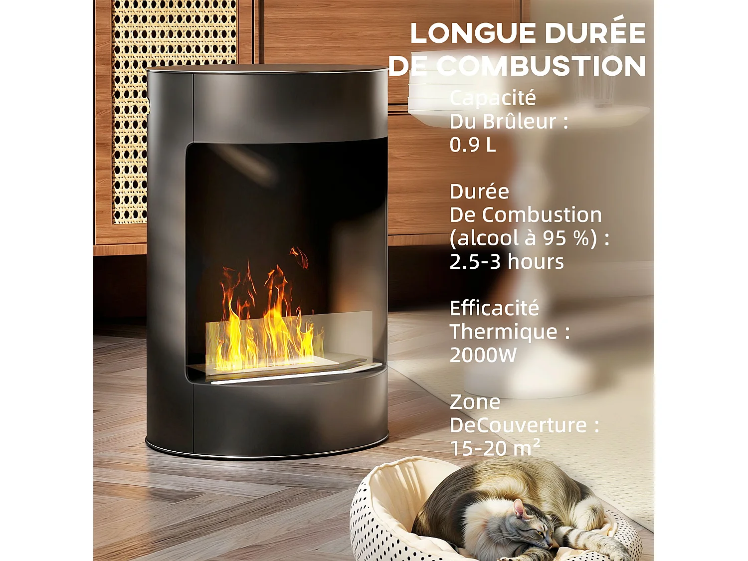 Cheminée éthanol - cheminée bioéthanol design cylindrique - réservoir 0,9L dia. 32 x H.55 cm acier noir