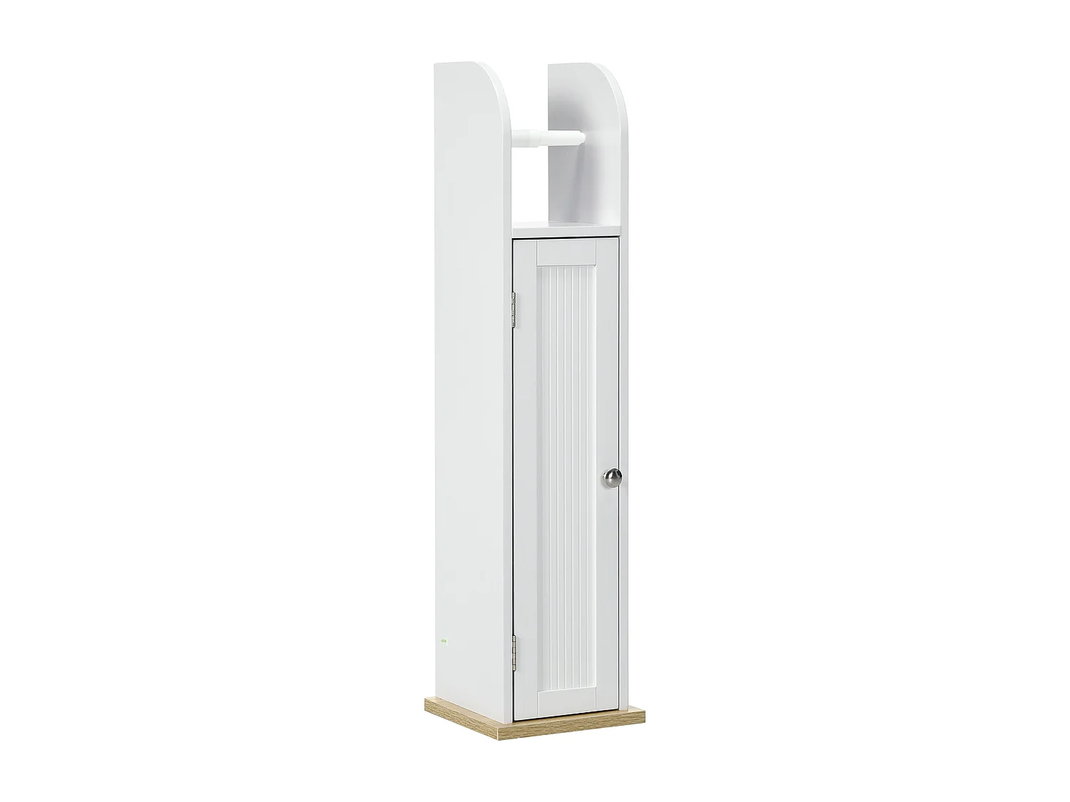 Support papier toilette - armoire pour papier toilette - porte, 2 étagères, sortie papier blanc bois clair
