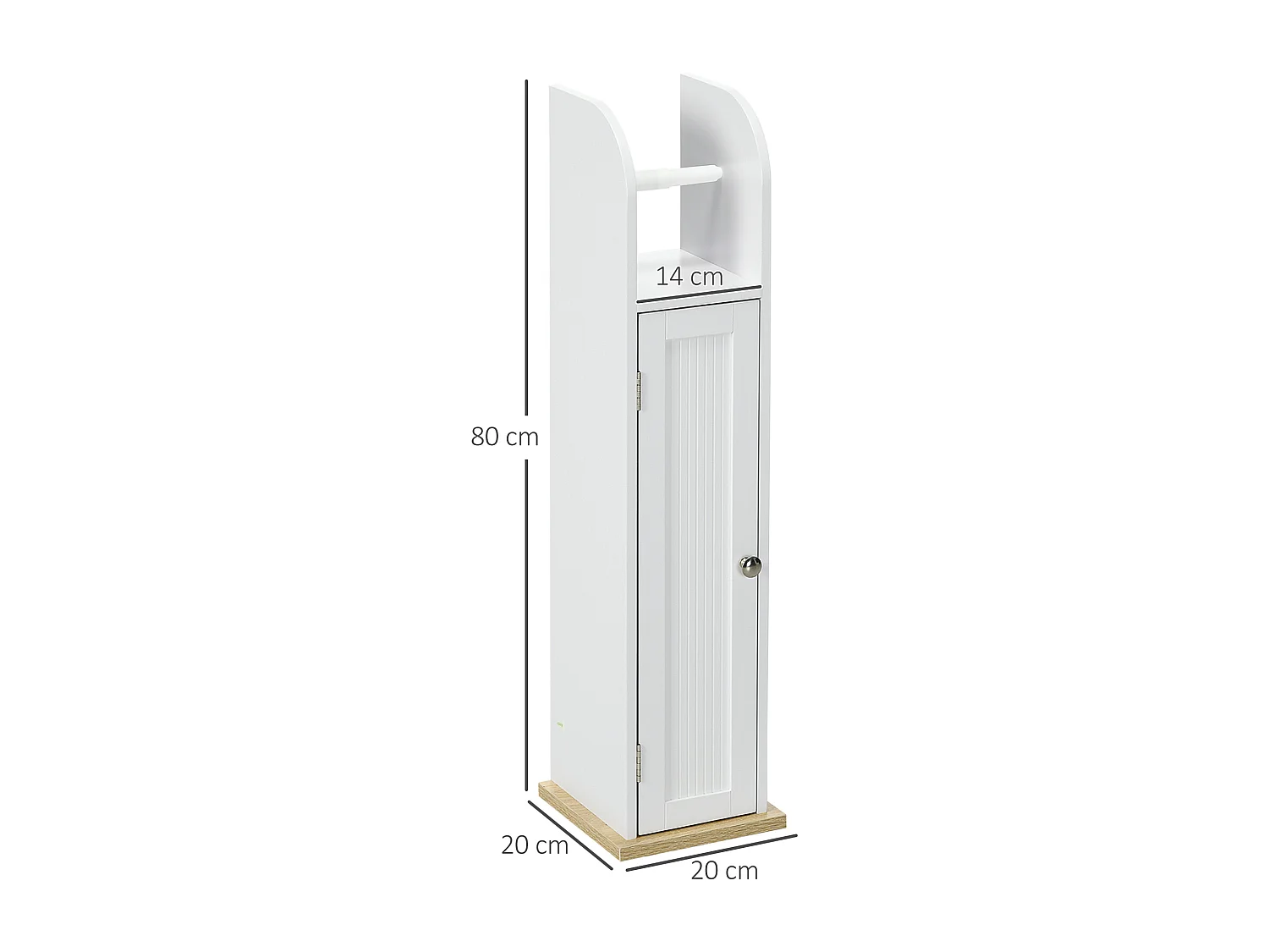 Support papier toilette - armoire pour papier toilette - porte, 2 étagères, sortie papier blanc bois clair