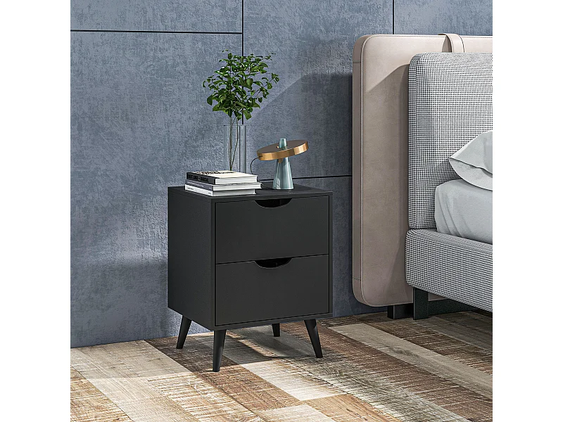 Chevet 2 tiroirs table de nuit style nordique dim. 40 x 35 x 50,5 cm noir