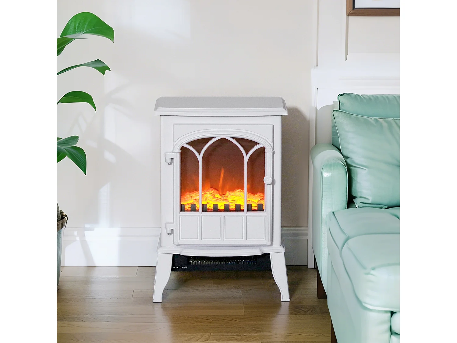 Cheminée électrique poêle style rétro 1000-2000 W simulation flammes LED porte blanc