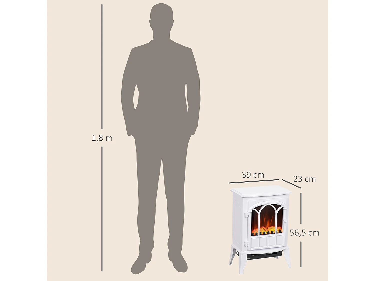 Cheminée électrique poêle style rétro 1000-2000 W simulation flammes LED porte blanc
