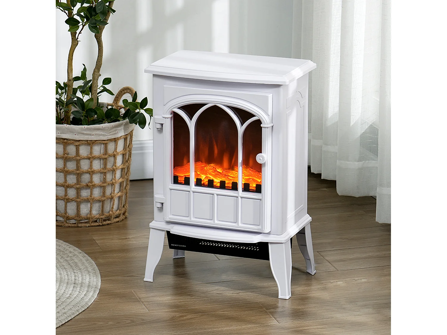 Cheminée électrique poêle style rétro 1000-2000 W simulation flammes LED porte blanc