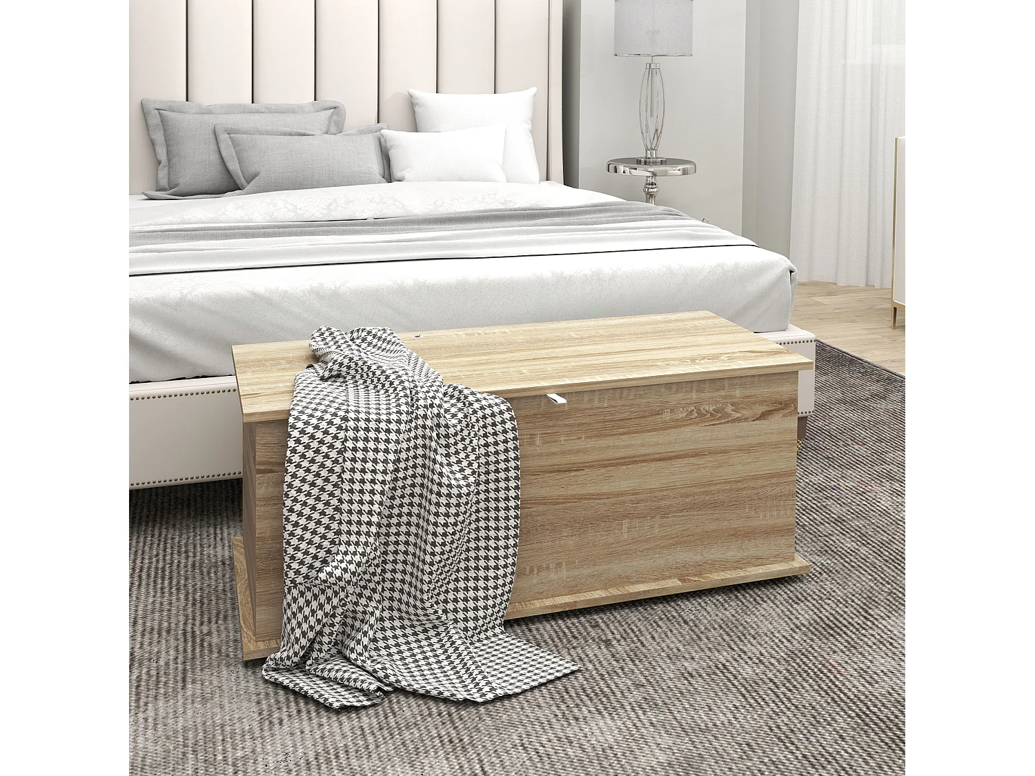 Coffre malle de rangement coffre à jouets dim. 100L x 40l x 40H cm panneaux particules bois chêne