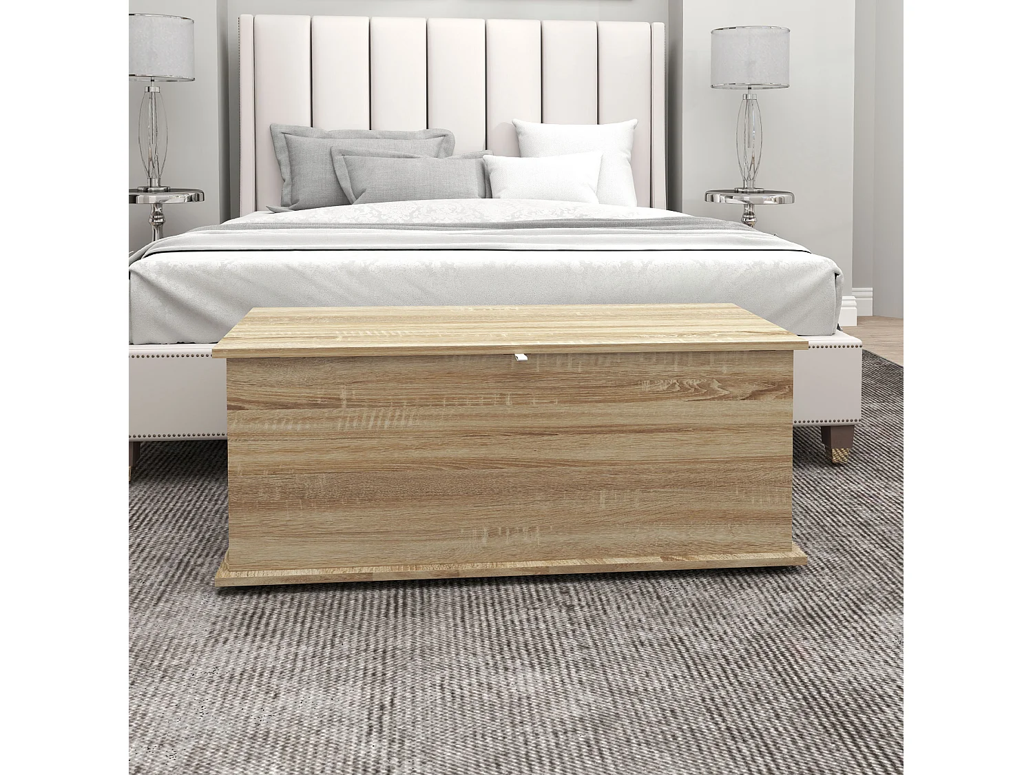 Coffre malle de rangement coffre à jouets dim. 100L x 40l x 40H cm panneaux particules bois chêne