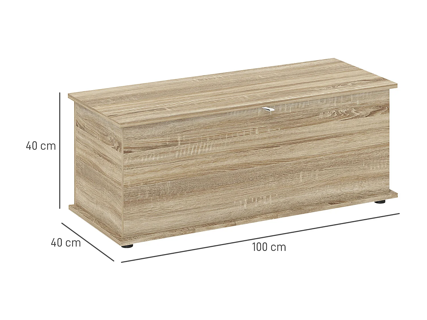 Coffre malle de rangement coffre à jouets dim. 100L x 40l x 40H cm panneaux particules bois chêne