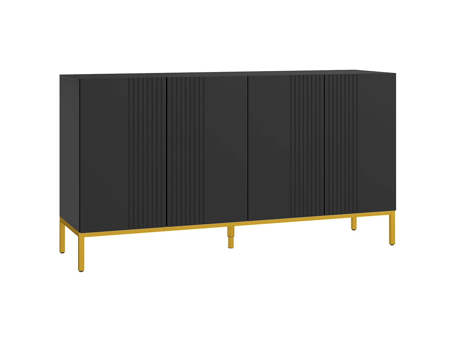 Buffet enfilade design contemporain graphique 2 portes 2 étagères acier doré noir