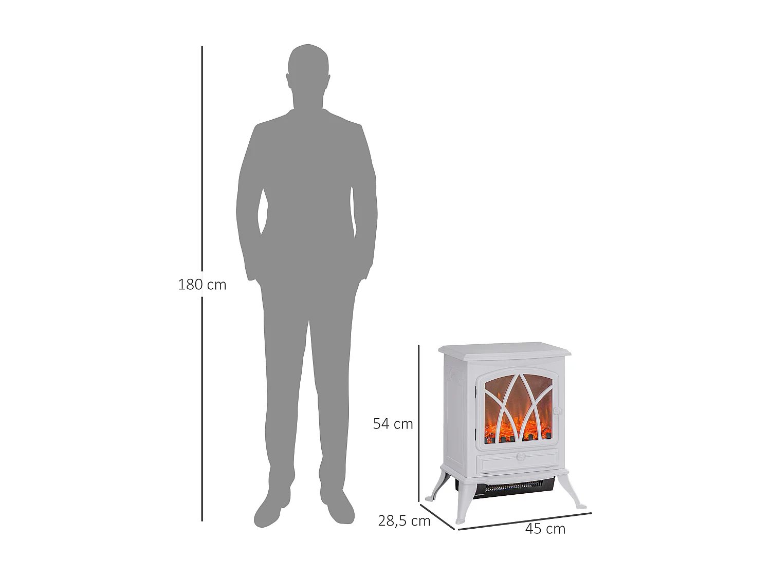 Cheminée électrique poêle style rétro thermostat 1000-2000 W blanc
