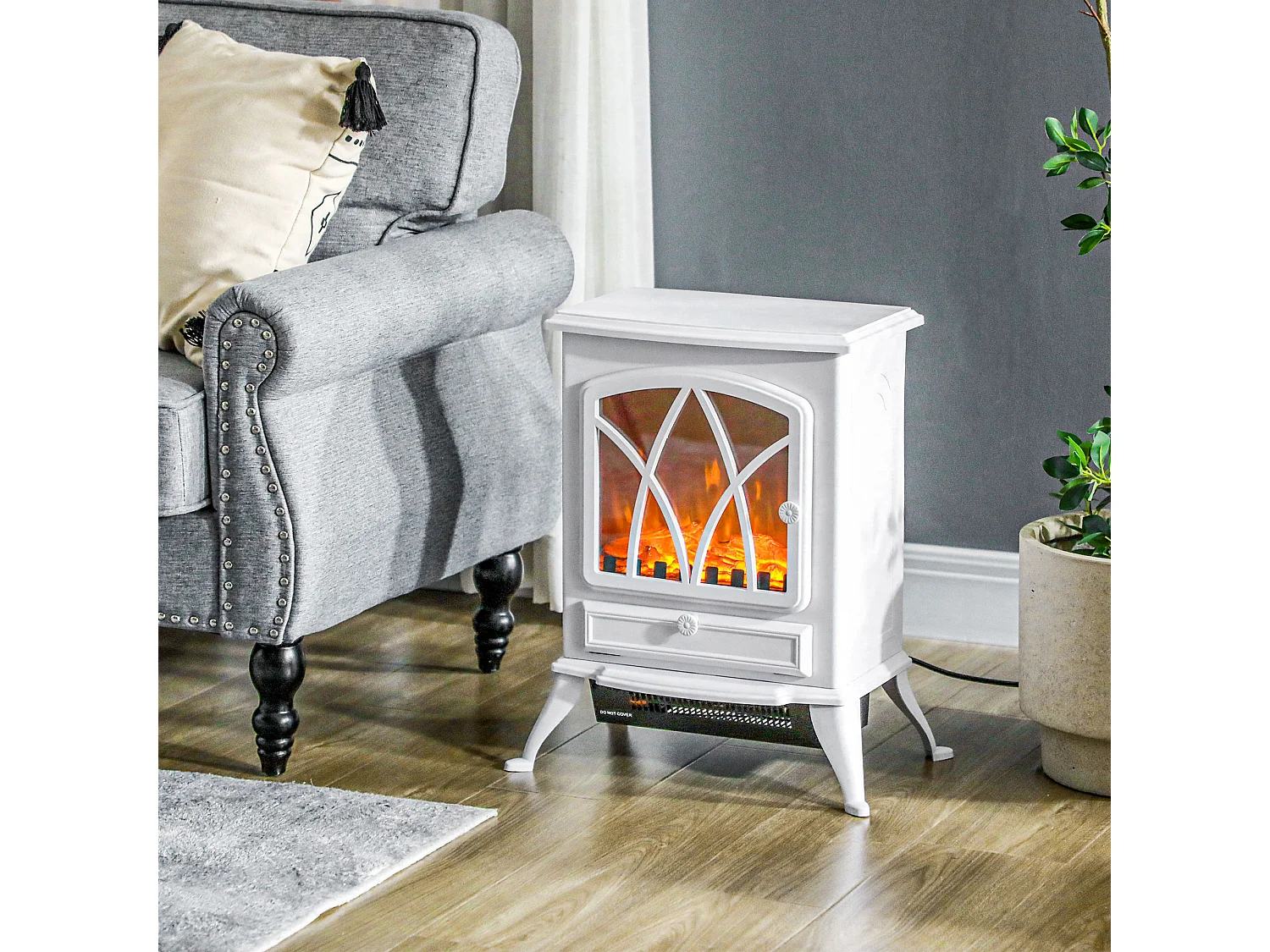 Cheminée électrique poêle style rétro thermostat 1000-2000 W blanc