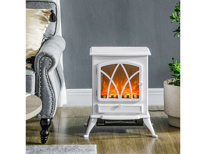 Cheminée électrique poêle style rétro thermostat 1000-2000 W blanc
