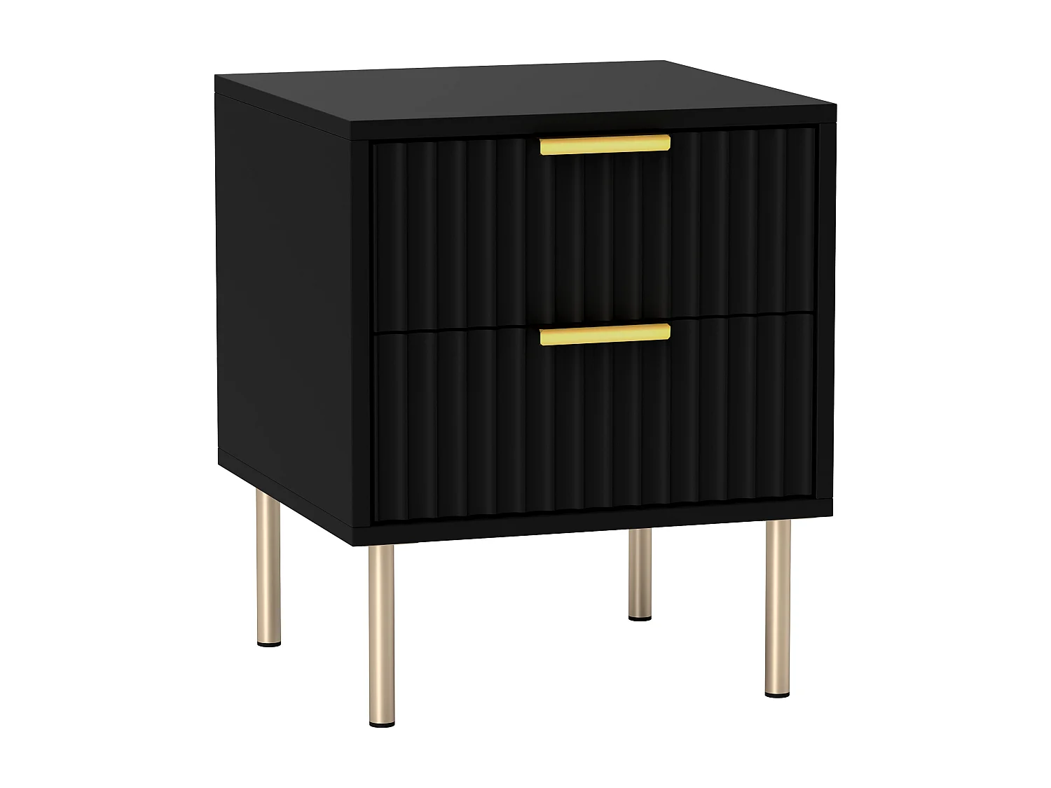 Chevet x 1 design contemporain 2 tiroirs effet cannelé coloris champagne doré noir