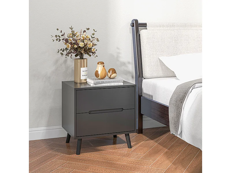 Chevet 2 tiroirs table de nuit style nordique dim. 50 x 40 x 50,5 cm noir